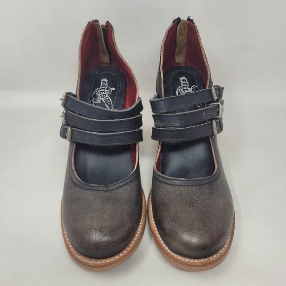 Freebird By Steven Heels 8 Brown Black Antique Leather Ramsay Mary Jane Strappy - Picture 5 of 11